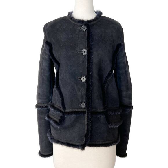 Carolina Herrera Jackets & Blazers - Carolina Herrera Navy Shearling Mink Fur Trimmed Jacket, Size 2